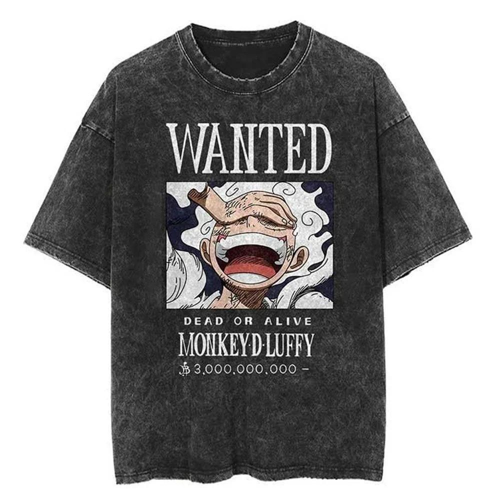 One Piece Tee Men Casual Oversized Washed Harajuku Tshirt Japanese Anime