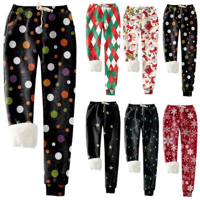 Dámské tepláky z jehněčí vlny zahuštěné sametové teplé potištěné tepláky Bundle Foot Zimní Volné Ležérní kalhoty