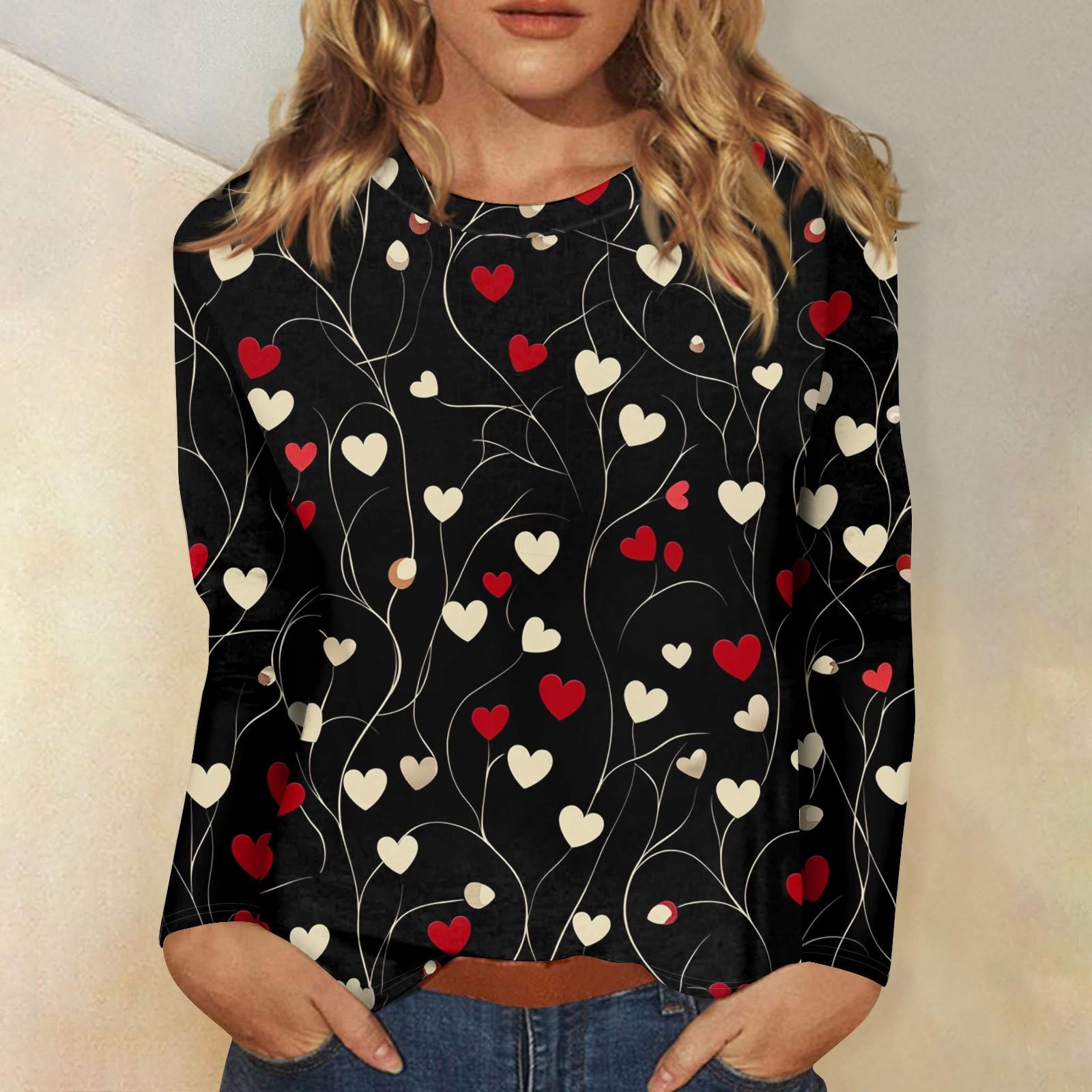 

Женские топы с круглым вырезом, свободная футболка с принтом ко Дню святого Валентина XL арбуз красный