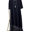 Plus Size Women's Short Sleeve Lace Hem Midi Dress - Age-Reducing, Slimming, Casual Style for 300 Jin MM