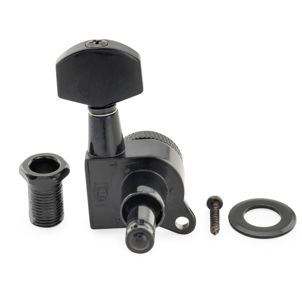 Musiclily Pro Locking Tuning Pegs with Gear Hex and Screws for and Electric Black Left-Handed 6-Piece 181 Ratio, Buttons, 45-Degree Strat,