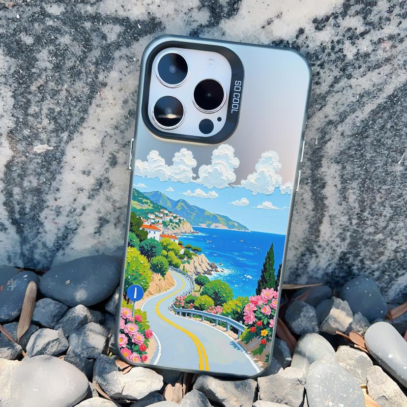 

Sea Beach Coastal Boulevard Travel Landscape Phone Case For iPhone 11 12 13 Mini Pro Max 16 15 14 Pro Max Plus Laser Back Shells iphone 13Mini