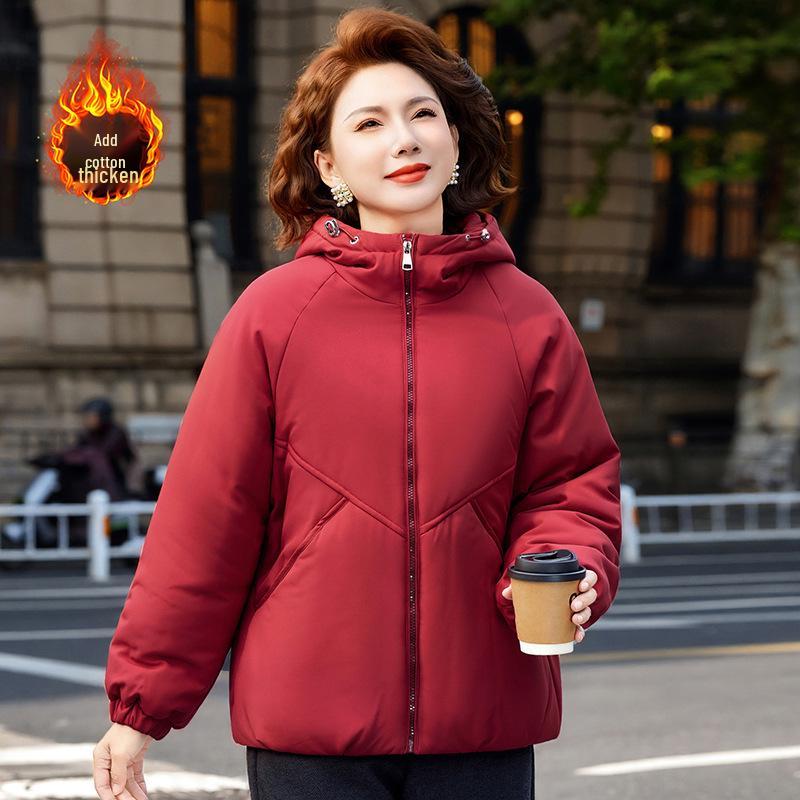 

Stylish Hooded Cotton Jacket for Middle-Aged Women - Windproof, Warm Autumn/Winter Outerwear XL (for 135-150 jin) красный