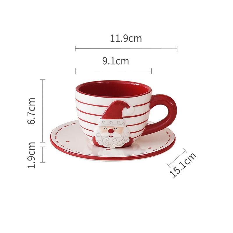 Santa Claus Ceramic Cup and Saucer Christmas theme Coffee Cup Afternoon teacup Dish Christmas Mug Breakfast Milk Juice Water Cup