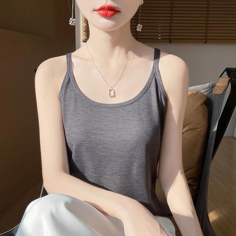 Trendy Summer Spaghetti Strap U-Neck Solid Sleeveless Women's Fashion Vest