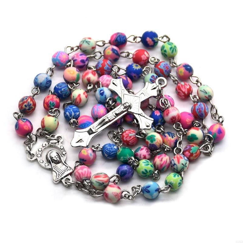 62KD 6mm Round Ceramic Beads Rosary Necklace for Cross Pendant Catholic Necklaces Religious Jewelry Women Gift