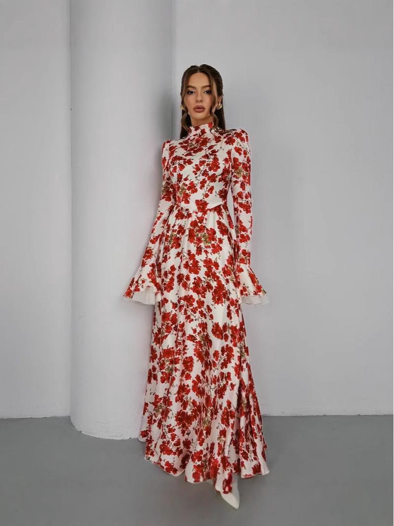 

Весеннее платье с цветочным принтом, французское приталенное на завязках Large