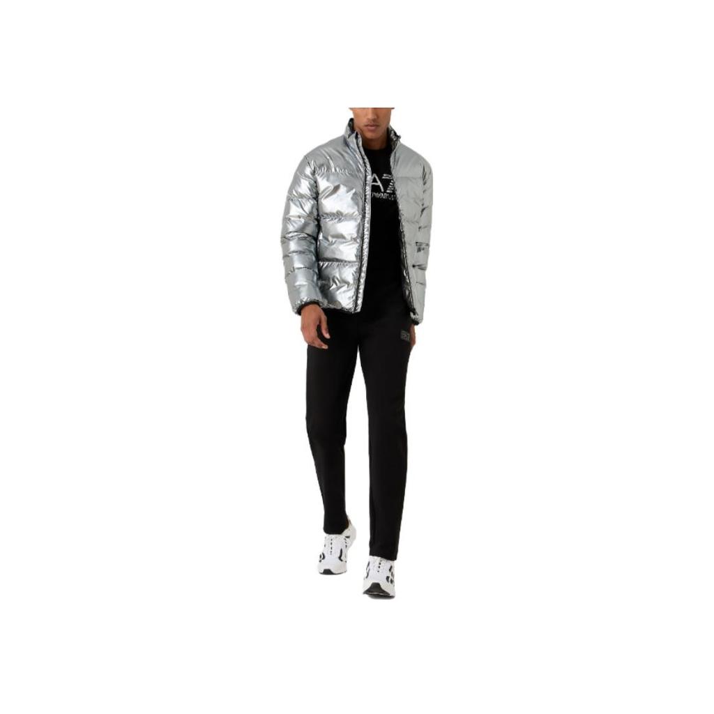 Emporio Armani EA7 Letter Logo Print Zipper Long Sleeve Cotton Jacket Men jackets Silver 6RPB02-PN3VZ-1988
