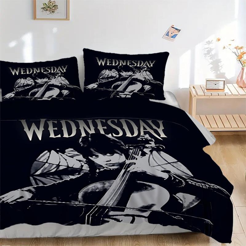 

3pcs Wednesday Addams Comforter Set - Four Seasons Home High,Machine Washable Bedspread with Pillowcases (No Filling) yy250909017 135x200cm