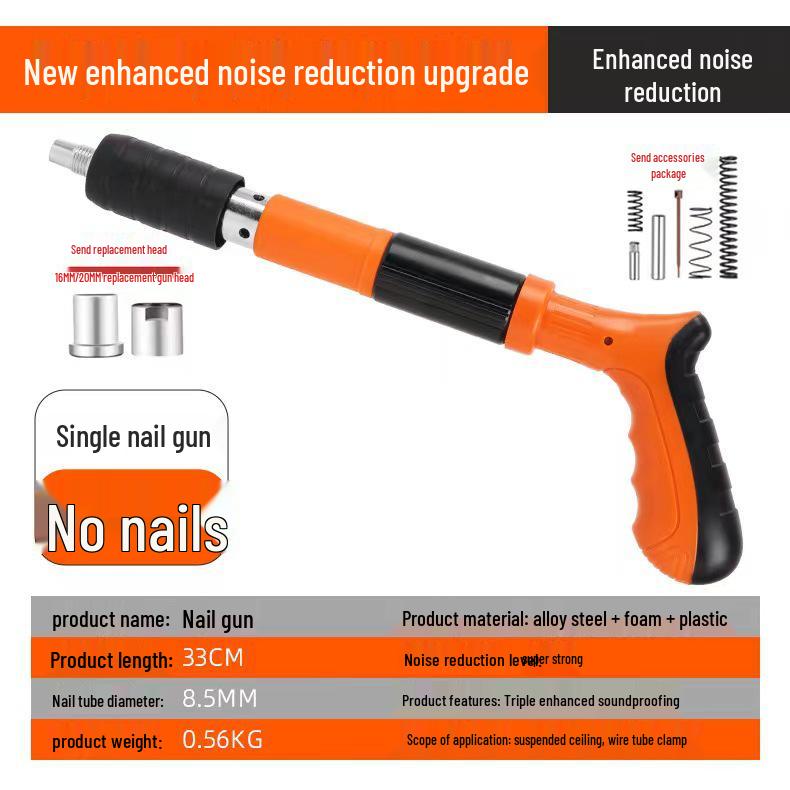 Multi-Purpose Pneumatic Concrete Nail Gun for Ceiling and Wall Fixing, Sound-Dampening
