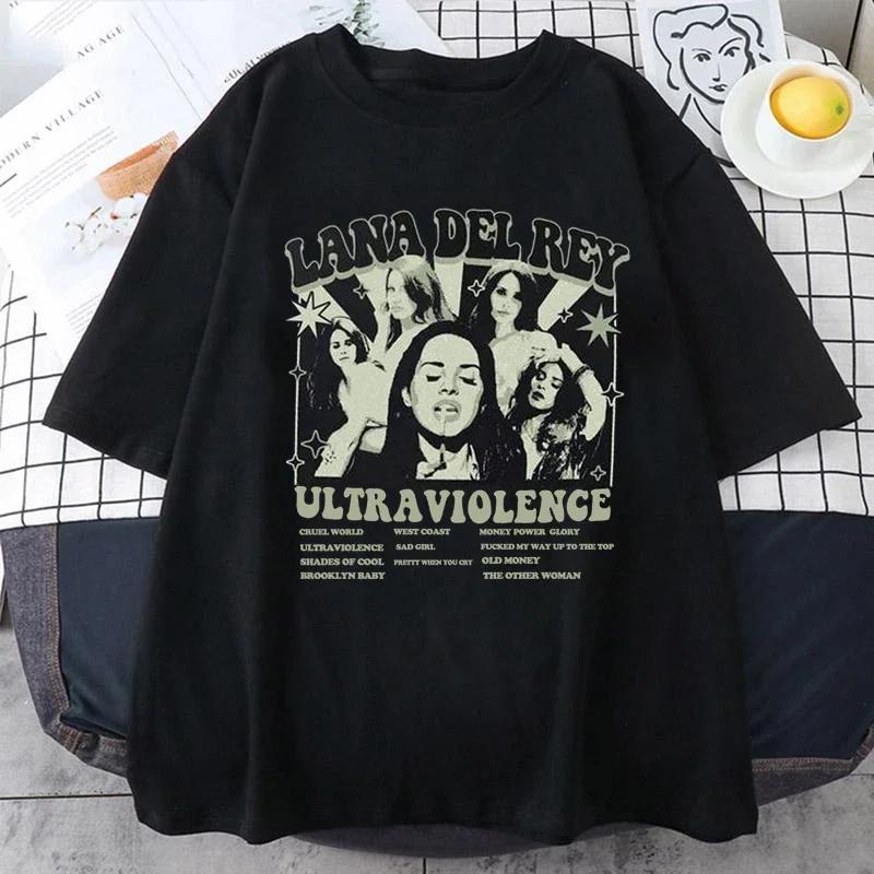 Famous Singer Lana Del Rey Fans TShirts Fashion Ultraviolence Music Album Tees Vintage Hip Hop Streetwear Casual Short Sleeve