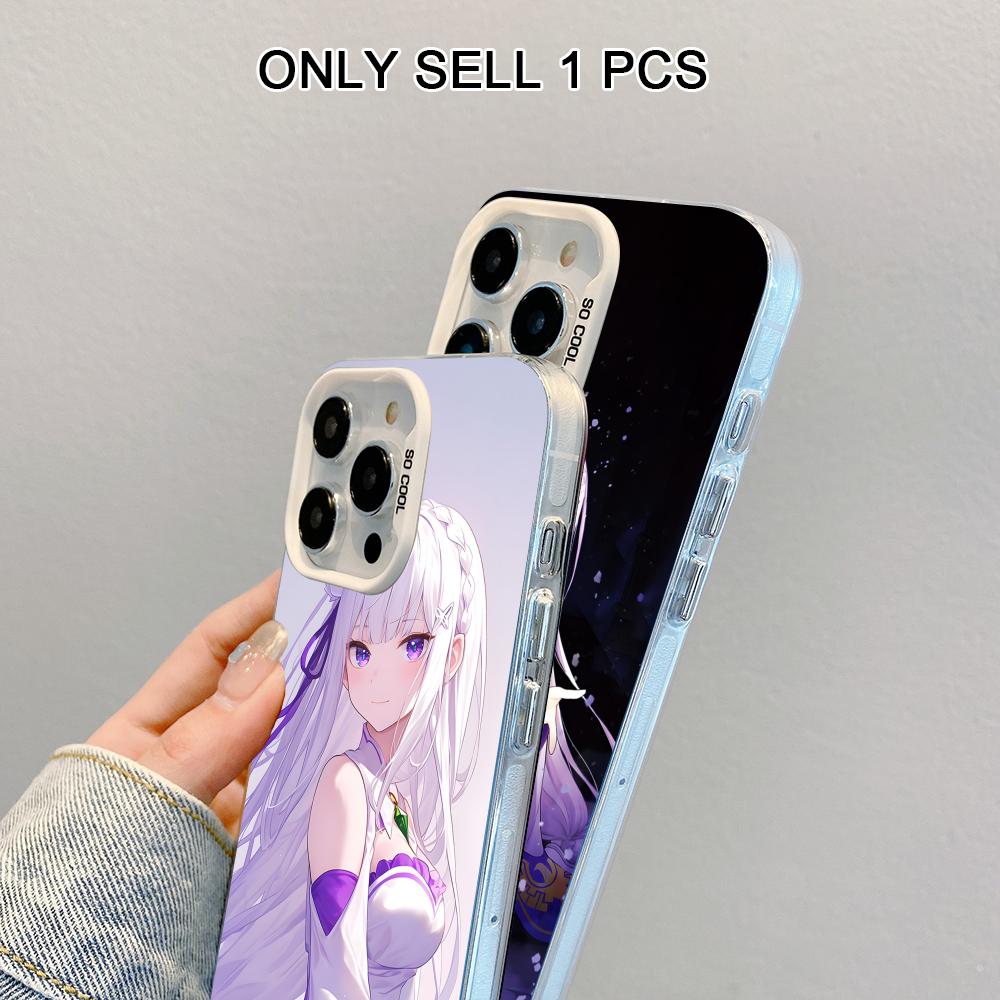 ReZero Emilia Waifu Wit Transparante Mobiele Telefoonhoes voor iPhone 17 16 15 14 13 12 11 X XR XS Air Pro Max Plus Kleurrijke Cover