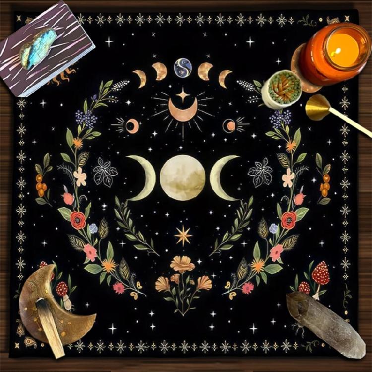 Divinations Tablecloth Moonphases Flower Pattern Tarot Tablecloth Altars Cloth