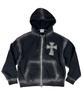 Sk8Er Rock Hölle Himmel Kreuz Vintage Sweat Kapuze Reißverschluss ((Schwarz))