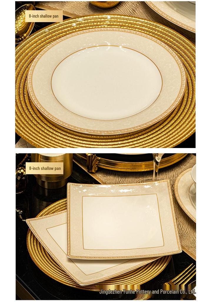 Jingdezhen High-Temperature Ceramic Bowl & Plate Set - Premium Underglaze Color, Chinese Light Luxury Gift with Chopsticks