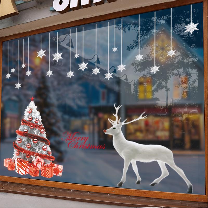 Christmas Tree Reindeer Decorations, Electrostatic Glass Door Decorations, Atmosphere Window Stickers, Window Flower Stickers