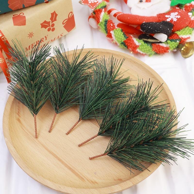 10/30Pcs Artificial Pine Needle Branches Green Twig Stems for Wreaths Hanging Plastic Pine Picks Home Christmas Party Decoration