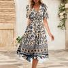 Women's Summer Loose V Neck Short Sleeve Dress, Elegant Dress