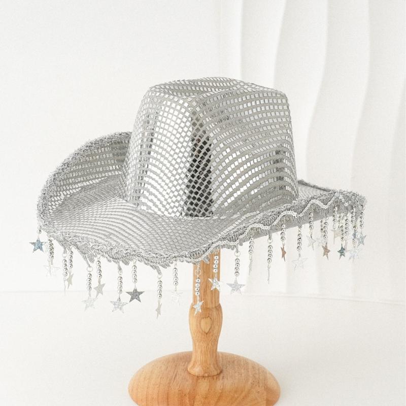 Reflective Star Cowboy Hats Disco Bride Hat Panama Hat for Bachelorette Party Cowboy Hats for Club Stage Live Shows