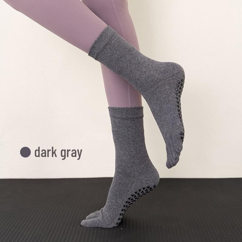 Professional Non-Slip Five-Finger Yoga Socks for Pilates, Aerobics, Indoor Sports, and Fitness - Sweat-Absorbent, Breathable, Mid-Calf Floor Socks.