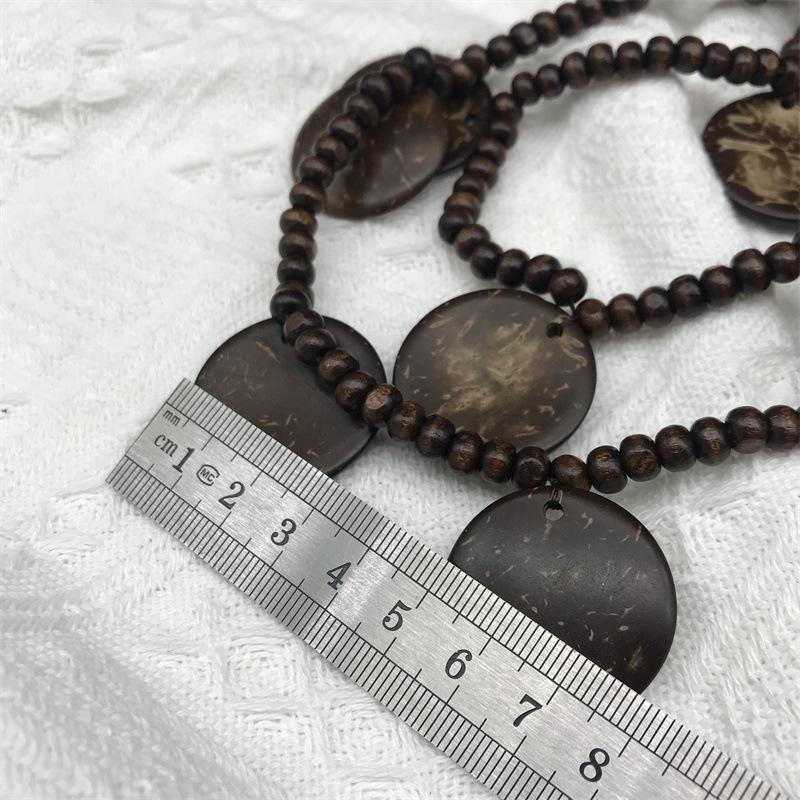 Retro Natural Double-Layer Wooden Round Pendant Necklace