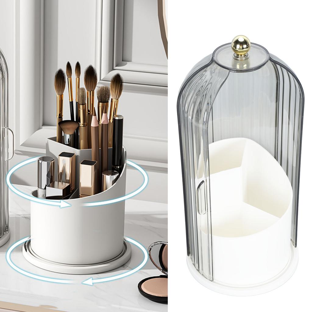 Makeup Brush Holder with Lid Clear Dustproof 360 Degree Rotating Makeup Brush Holder   for Vanity Desktop Bathroom Countertop