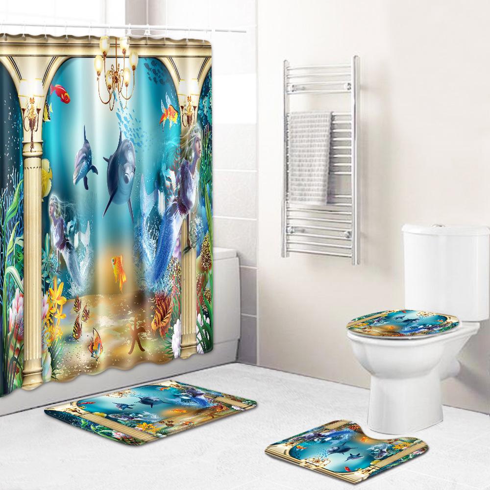 

Мода Морской Мир Дельфин Набор Занавесок для Душа Ванная Комната Нескользящий Коврик для Ванной Крышка для Унитаза Полиэстер Водонепроницаемый Set A