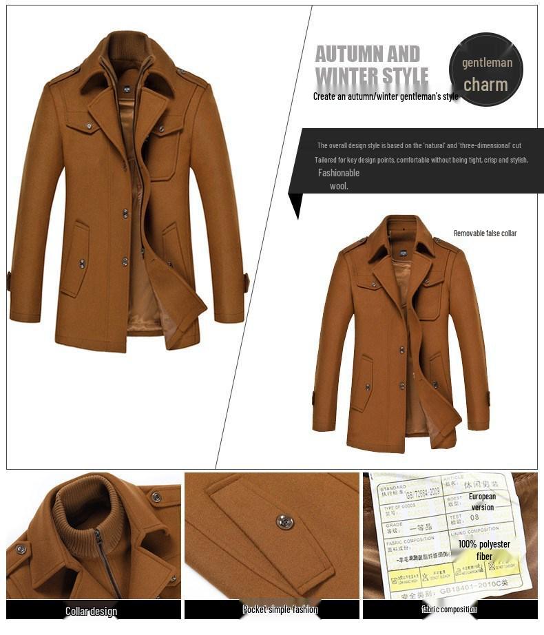 Men's Slim Fit Woolen Trench Coat - Thickened Winter Overcoat and Jacket, Plus Sizes Available