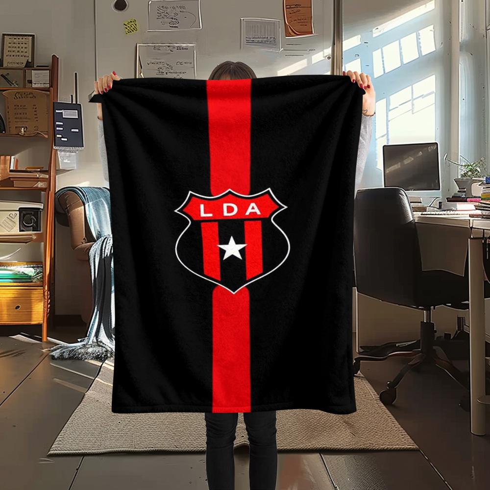 LDA Club Black Background Red Vertical Stripe Crest Print Flannel Blanket Soft Warm Throw Blanket For Sofa Bed Couch Soccer Fan Home Decor Gift
