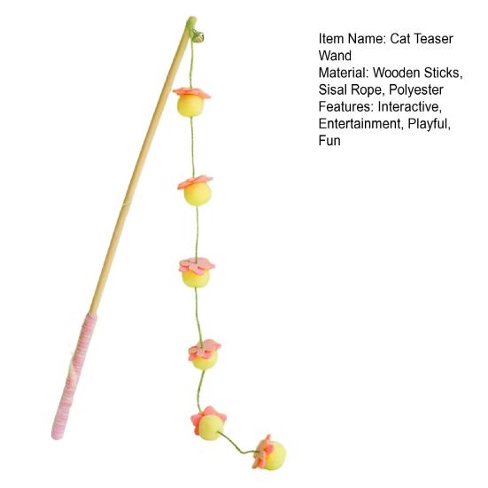 Interactive Cat Wand Toy Cat Teaser Stick String Toy with Furry Plush Balls for Indoor Cats To Play And Exercise