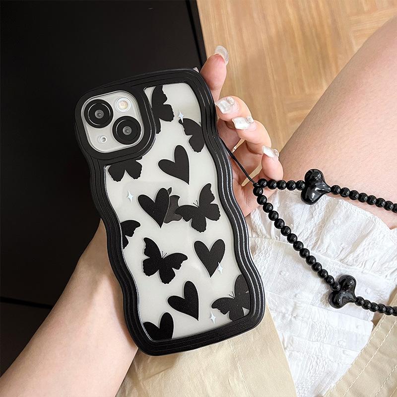 Big Wave Iphone14 Black Love Anti Fall Soft Shell Protective Cover Flower Apple 13 15 16 Mobile Phone Case