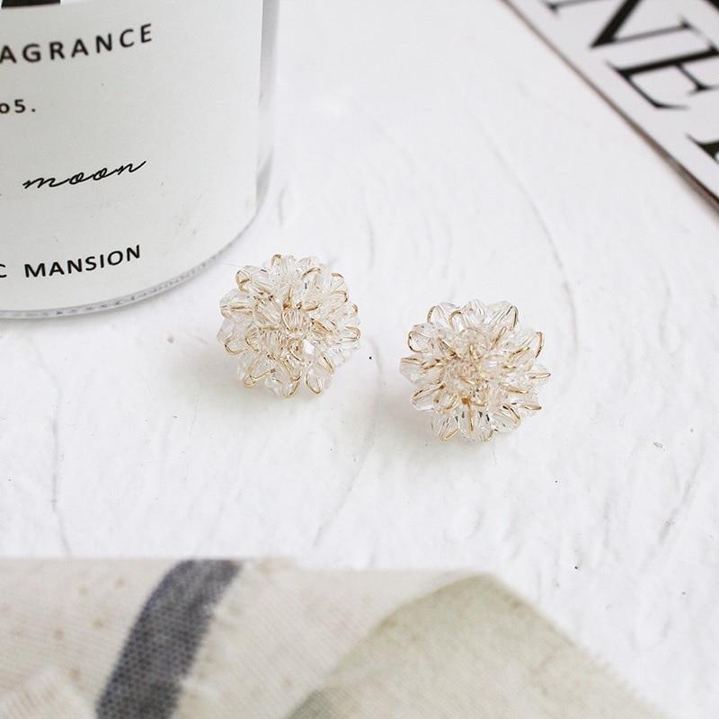 Crystal Flower Earrings, Handwoven Romantic Design, Elegant Women's Jewelry, Special Gift or Wedding Accessory, 2x2cm