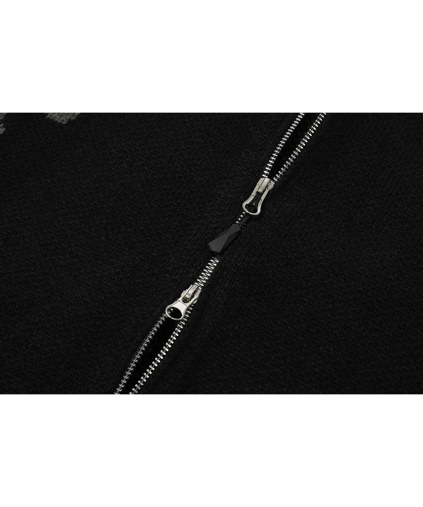 Cpgn Studio [2-Way] Skull Bone Knit Zip-Up Black