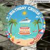 2D Flat, 1pc Round Aluminum Hanging Sign - "Birthday Cruise" Tropical Beach Metal Wall Art, Vibrant Cruise Ship & Cake Design, Perfect for Cruise