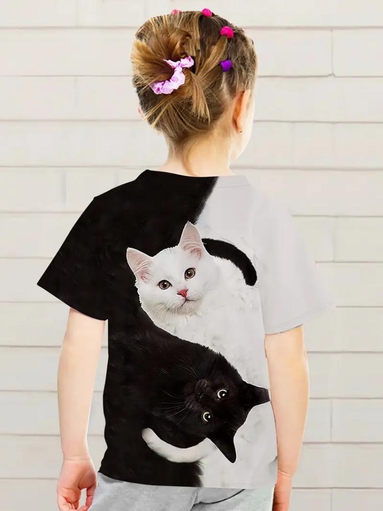 Kids Clothes Girls Boys Casual Tops Colorful Animal Cat 3D Printing Child T-Shirt Summer Children Fashion Short Sleeve Clothing