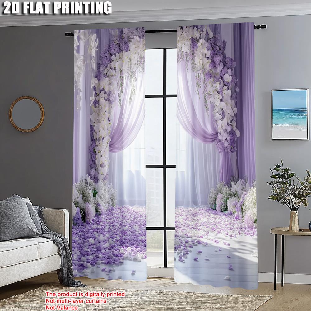Set Of 2 Curtains Roller Blinds Print Light Purple White Peonies Polyester Without Rod Insulation Room Curtain Thermal