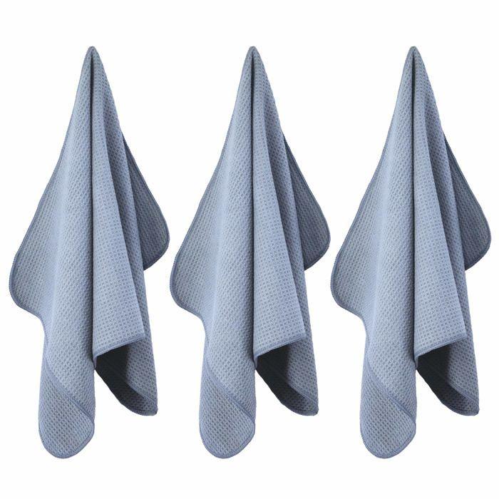 Polyte - ML-PW1628-GRY12 - 12 Torchons De Cuisine En Microfibres Premium - Tissu Alveole - Gris - 40 X 71 Cm