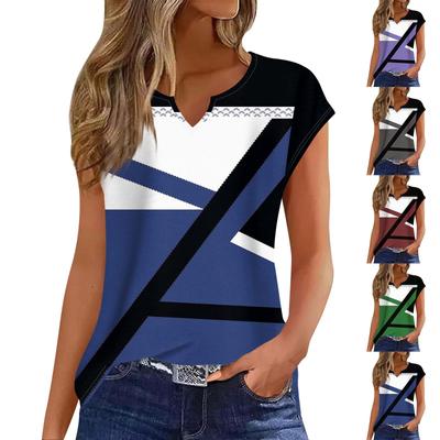 Women's Fashion Cap Sleeve Tops Shirts Casual Summer V Neck Tunic Tops Loose T-Shirts Solid Color Tops