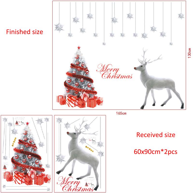 

Большая Рождественская наклейка на стену Белая елка Олень Снеговик Украшение для окна ПВХ Праздничный домашний декор для новогодней вечеринки as pic