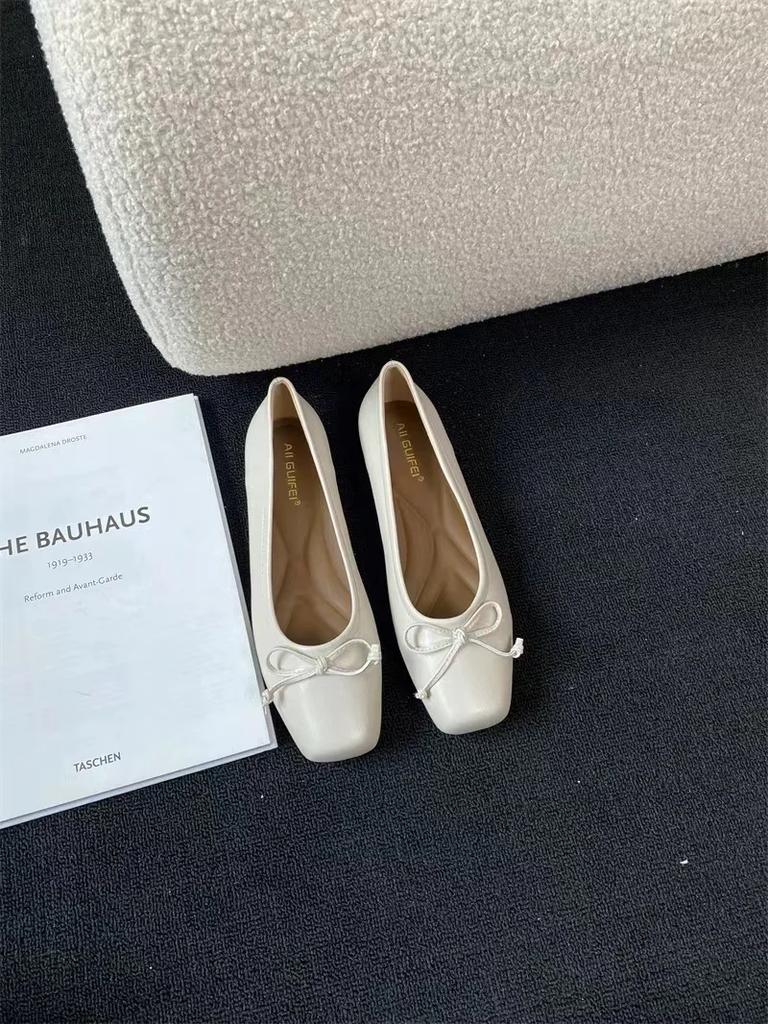 Bowtie Flat Shoes Women Ballerinas Square Toe Slip On Ballet Flats Lazy Loafers Ladies Casual Comfort Shoes 2025