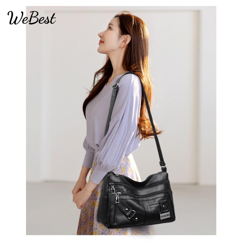 

Soft Leather Large Capacity Multi Compartment Shoulder Bag 27*9*19 синій