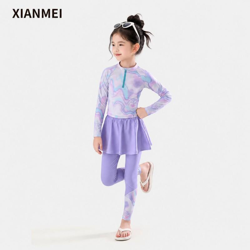 Girls Long Sleeve UPF 50 Sun Protection Swimsuit With Skirted Bottoms Swimming Beach Water Activities