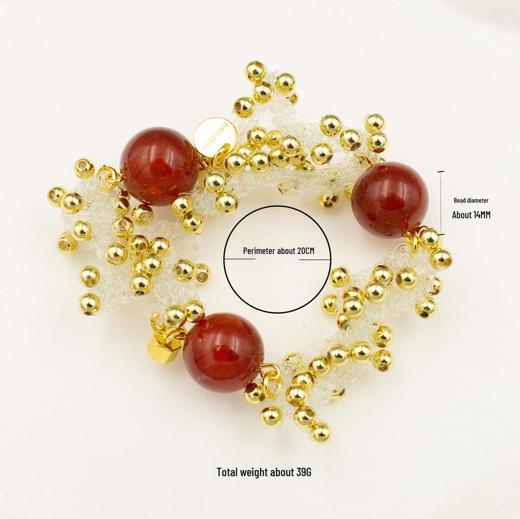 Vintage Red Agate & Fish Egg Beaded Bracelet - Handmade, Colorful, Versatile
