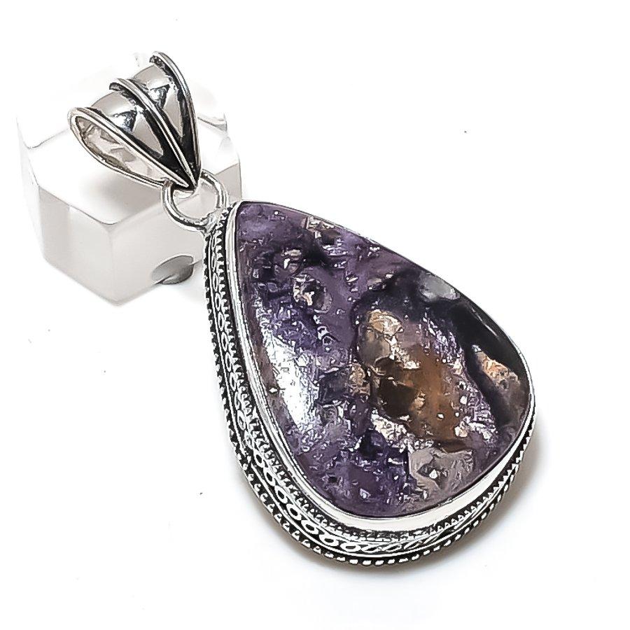Natural Tiffany Stone Gemstone 925 Sterling Silver Jewelry Pendant 2.17" Z9H45