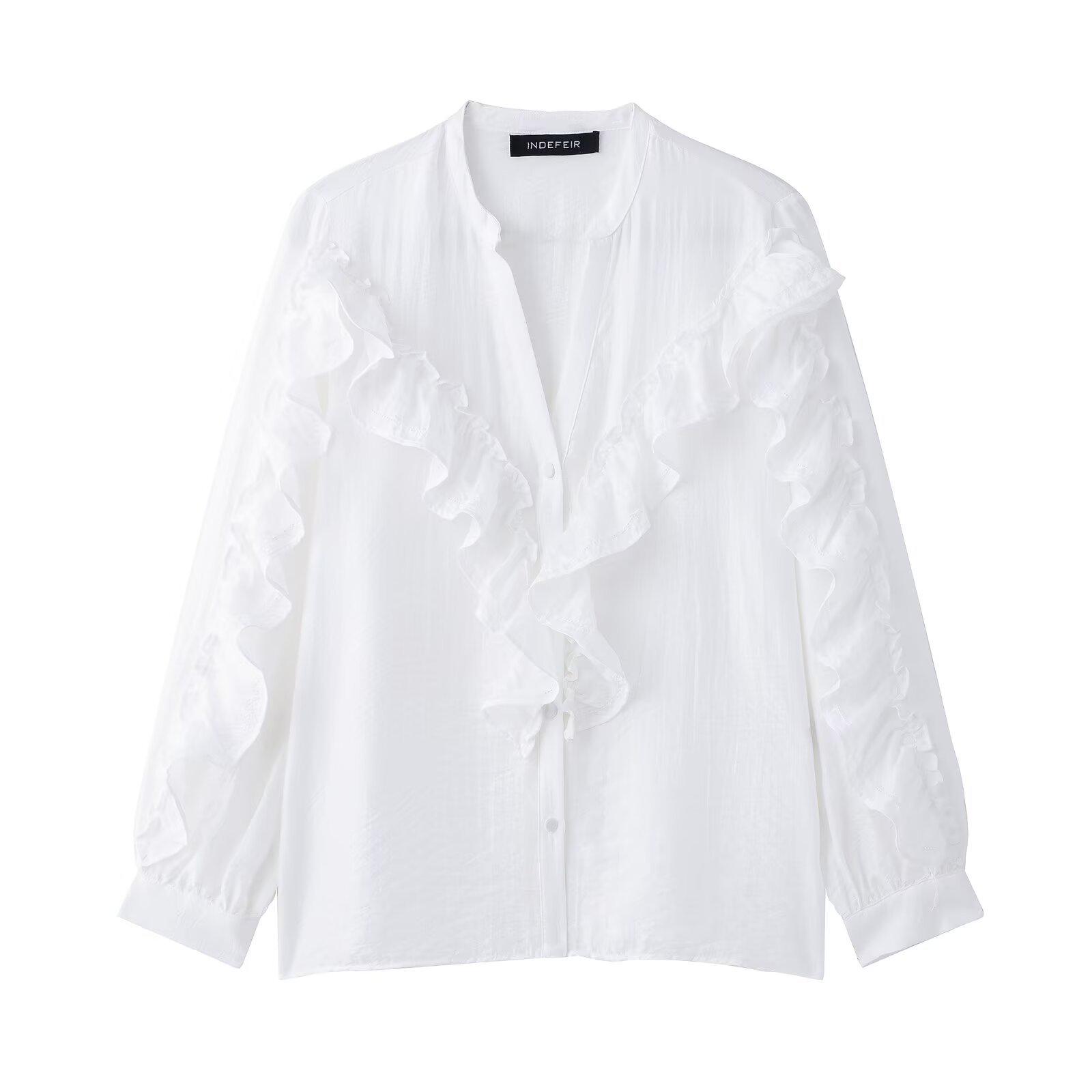 

Весна 2025 Женская модная многослойная рубашка в европейском и американском стиле с кружевом L