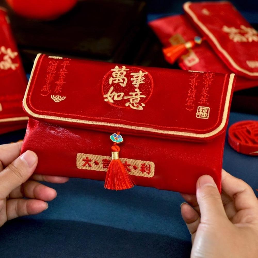 Traditional New Year Chinese Red Envelope Chinese Year CNY Packet Envelopes Cloth Blessing Chinese Lucky Money Bag