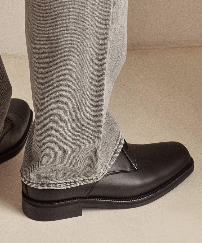 Firenze Atelier [Vibram] Merlin_Minimal Semi-Square Derby 8430 [Black Fg]