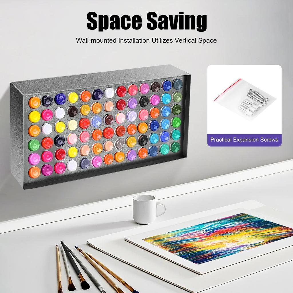 Bymaocar 78-Hole Wall-Mounted Paint Bottle Holder, Iron Organizer for Nail & Hair Salons, Modern Storage Rack for Art Supplies