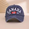 Washed Embroidered Letter Print Maple Leaf Soft Top Baseball Cap, Minimalist And All-Match Adjustable Baseball Cap Fashionable And Vintage