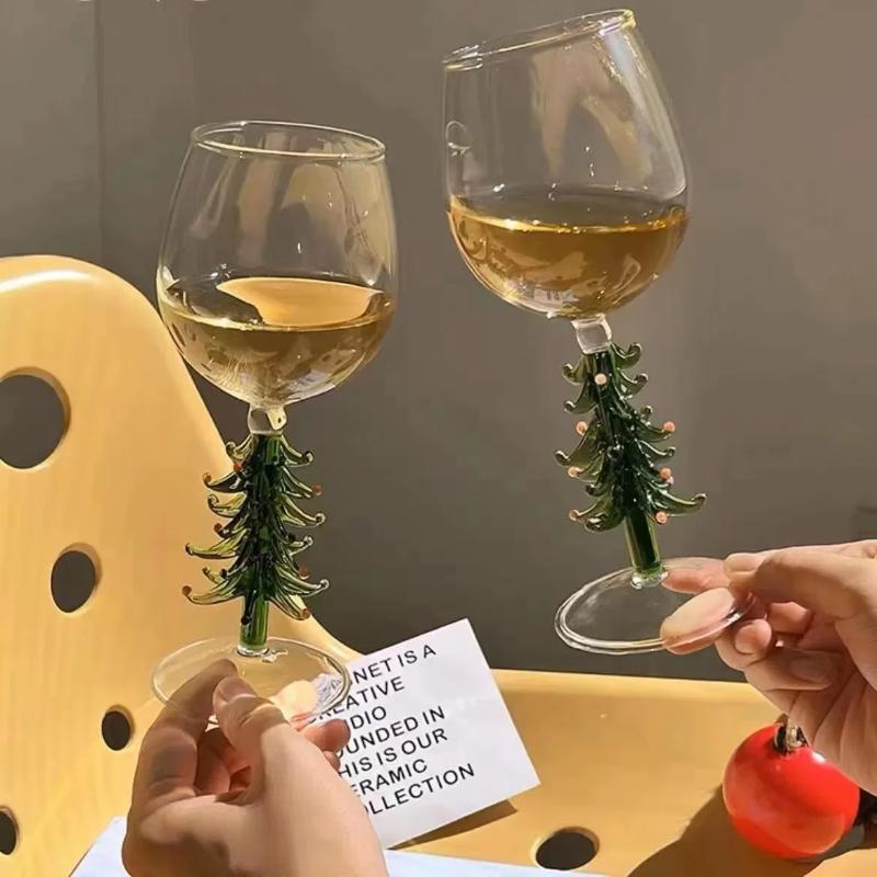 360ml Ins Christmas Tree Cocktail Whisky Champagne Glass Heat Resistant Coffee Milk Cocoa Cup Home Xmas Party Beverage Drinkware